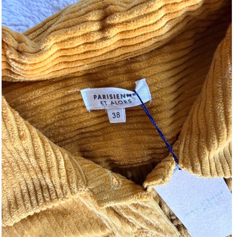 Parisienne et Alors Corduroy Jumpsuit Mustard Yellow 38 Long Sleeve Utility Boho - Picture 3 of 7
